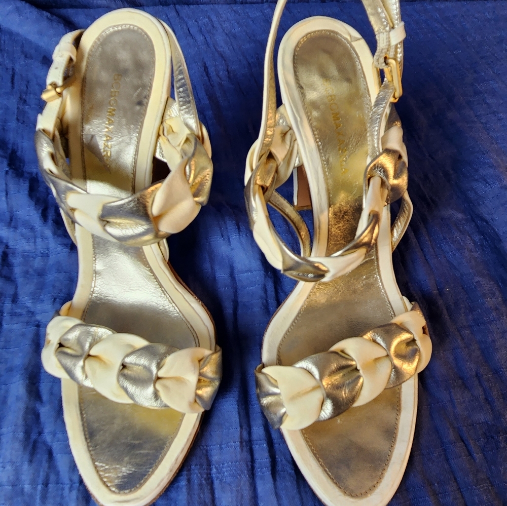 Elegant Cream and Gold Braided Slingback Sandals - Women